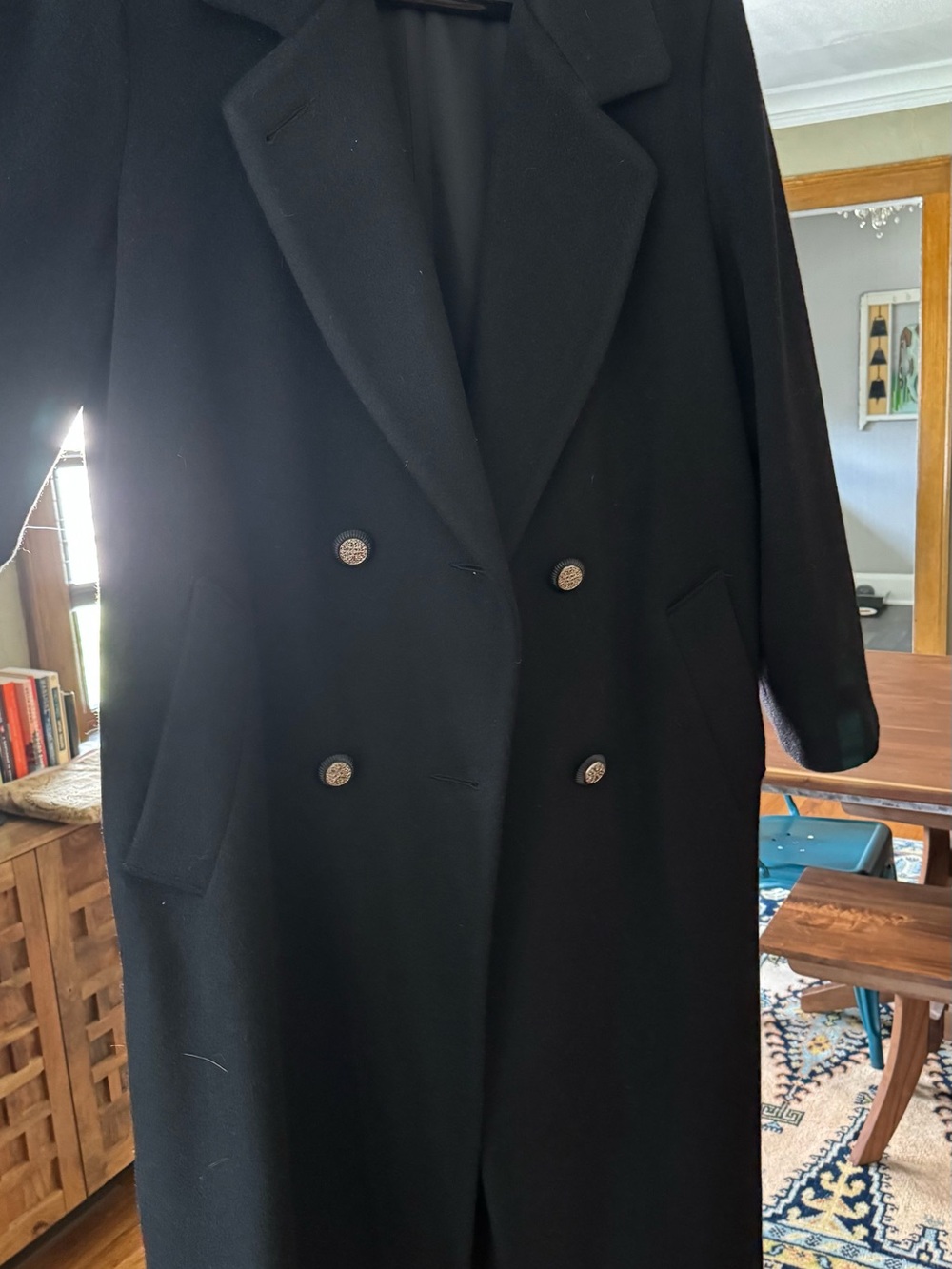 Classic Double-Breasted Black Women's Coat -100% wool